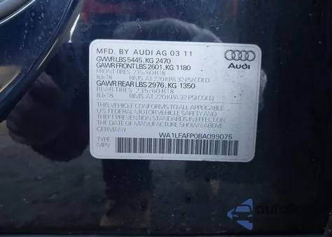 2011 Audi Q5 2.0T Premium from USA, damaged, VIN WA1LFAFP0BA099075